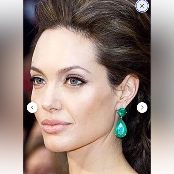 18 X 28 mm. - 8 mm. FOREST GREEN DOBLET EMERALD DROP EARRINGS 925 SILVER - Picture 10 of 12